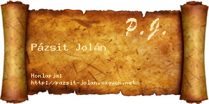 Pázsit Jolán névjegykártya
